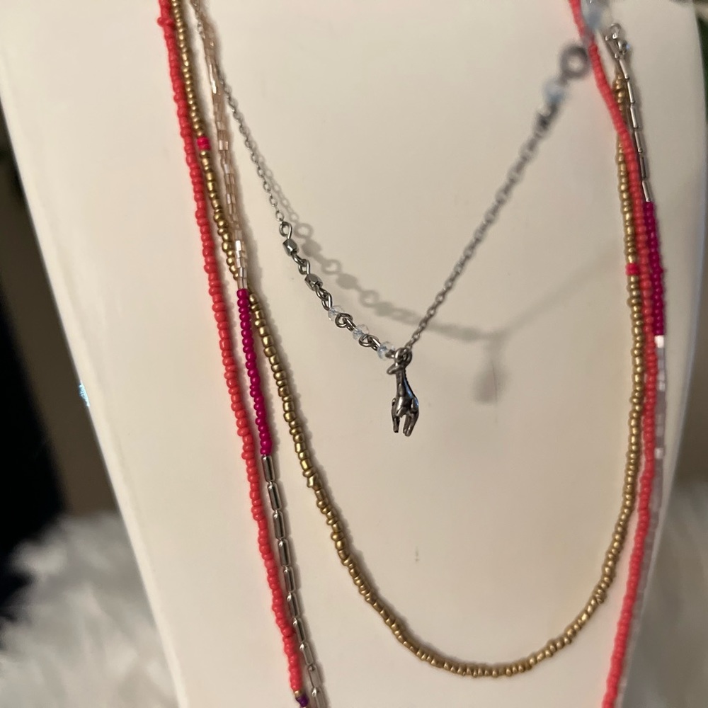 Loft Long Multistrand Beaded Tiny Giraffe Pendant… - image 2